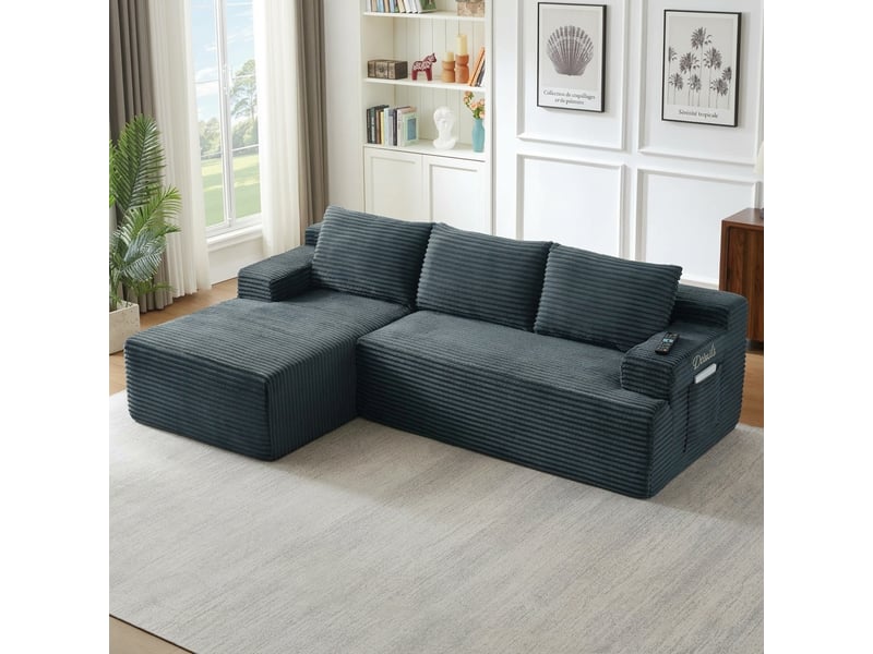  Canapé d'angle en l 4 places velours côtelé gris foncé assise profonde  - Conforama B