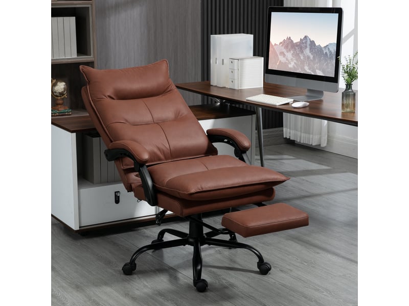  Fauteuil de bureau massant chauffant à hauteur réglable dossier inclinable 66x74x121.5 cm marron  - Conforama B
