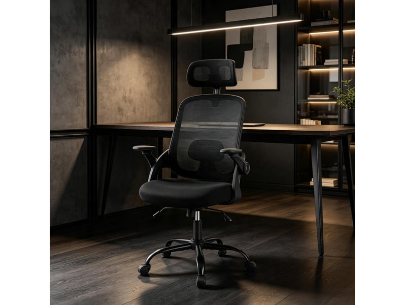  Fauteuil de bureau ergonomique 63,5 x 47 cm – noir – dossier haut, appuie-tête et accoudoirs 3d réglables  - Conforama B
