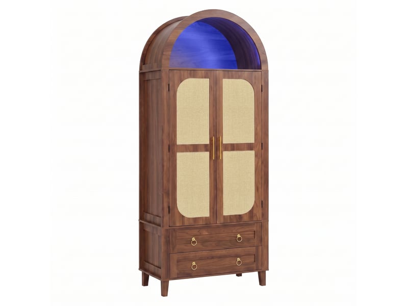  Haut meuble de rangement,76x40x179,5 cm,led, portes et tiroirs,mdf,noyer  - Conforama C