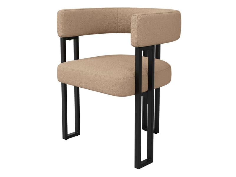  Lot de 4 chaise de salle à manger, dossier incurvé, tissu bouclette marron, structure en métal  - Conforama W