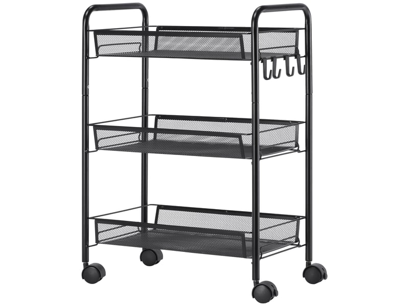  Chariot de service à 3 niveaux avec paniers, chariot à roulettes, chariot de rangement, 45 x 26,5 x 63 cm, noir  - Conforama B