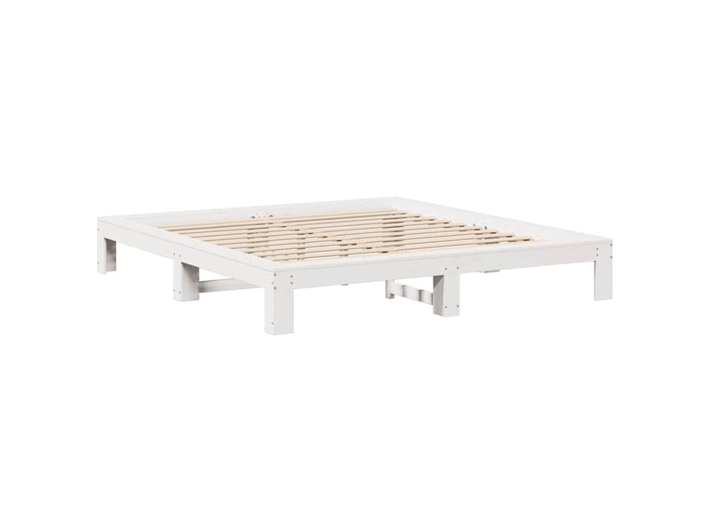  Lit double- lit adulte -  cadre de lit sans matelas blanc 200x200 cm bois massif de pin  - Conforama D