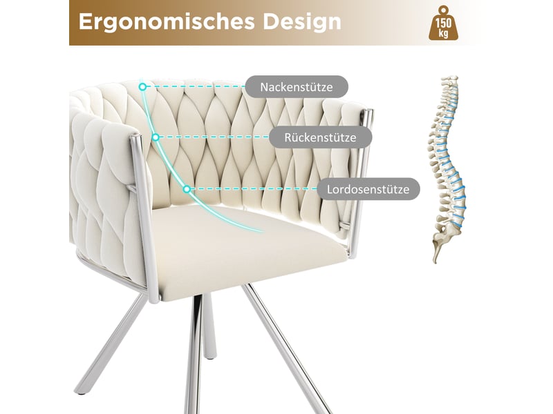  Lot de 4 chaises de salle à manger pivotantes,velours,beige et argenté  - Conforama D