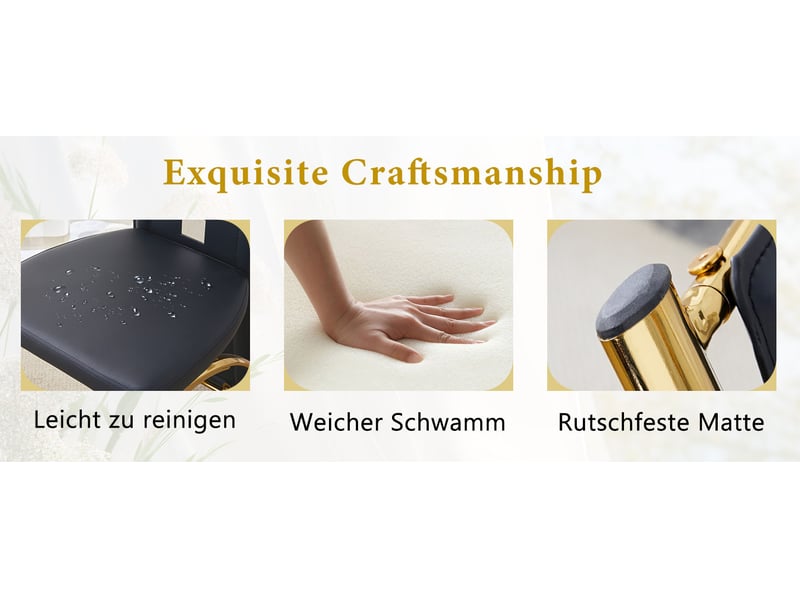  Chaise de salle à manger lot de 6 avec dossier ajouré et assise rembourrée, en polyuréthane noir et métal doré  - Conforama D