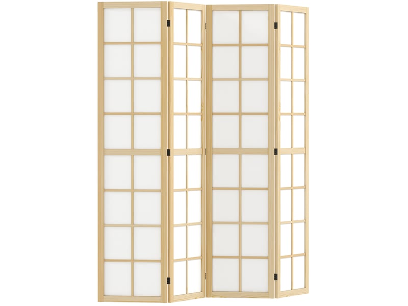  Paravent intérieur 4 panneaux 160 x 170 cm – bois naturel – pliable, séparateur d'espace et intimité  - Conforama A