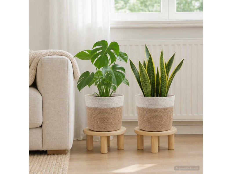  Jardinière - ensemble de pots à plantes 2 pcs naturel et blanc ø 21 x 21 cm  - Conforama B
