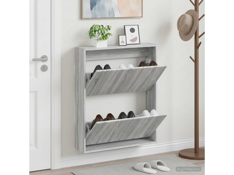  Meuble à chaussures mural, armoire à chaussures arnhem 71x17x86 cm sonoma gris  - Conforama B