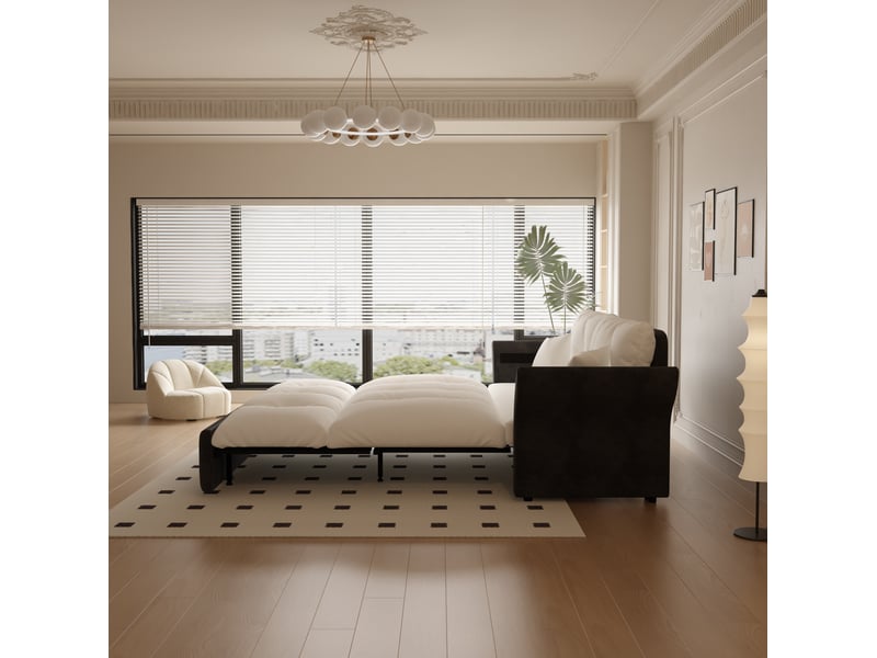  Canapé-lit convertible 3-en-1 190x85x91 cm en bois et métal, couleur beige et noir, design moderne, design moderne  - Conforama D