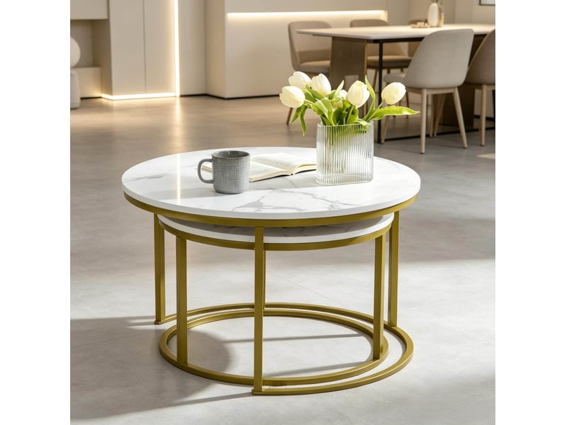  Tables basses gigognes 74x46,3 cm en panneau de particules et métal blanc et doré  - Conforama D