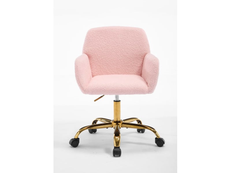  Chaise de bureau pivotante réglable en hauteur en fausse fourrure rose clair  - Conforama D