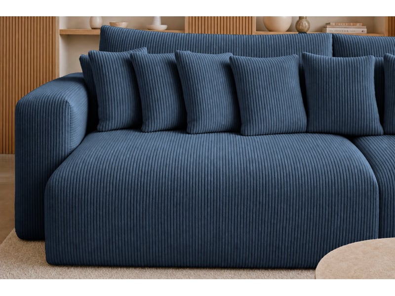  Suzie - canapé droit convertible petit velours côtelé 4 places bleu  - Conforama E