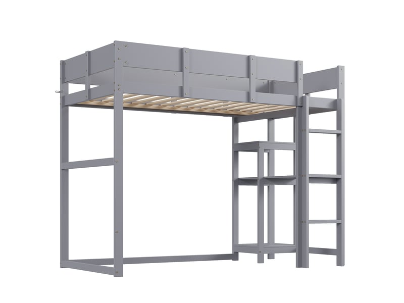  Lit mezzanine enfant 90x200 cm - étagère de rangement intégrée - barrières de sécurité - pin massif et mdf - gris  - Conforama A