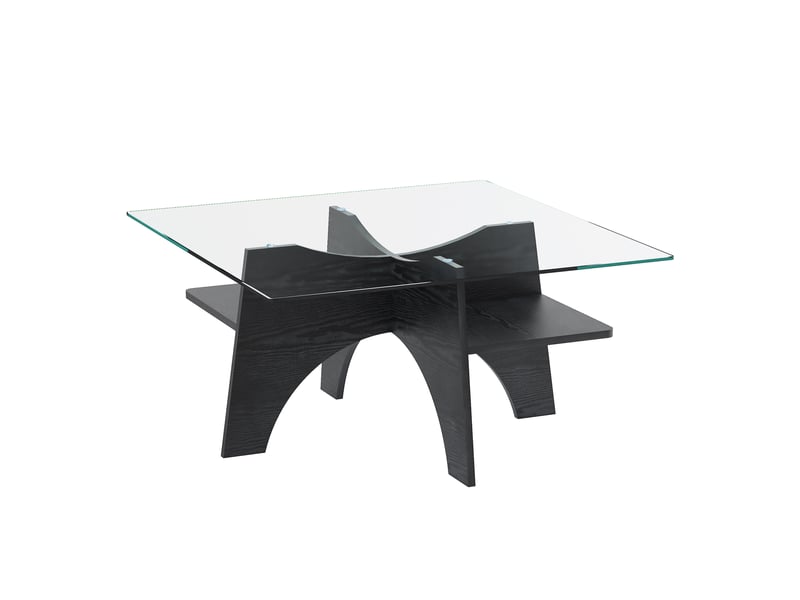  Table basse carrée 80 x 80 cm en verre de sécurité, structure mdf noire  - Conforama A