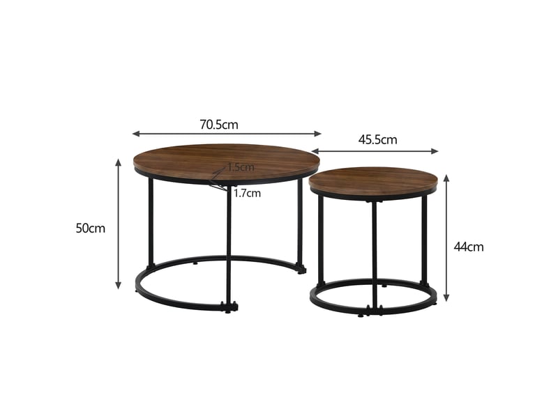  Table basse gigogne 70.5x50+45.5x44 cm, charge de 50 kg, en mdf, structure en métal, chêne  - Conforama C