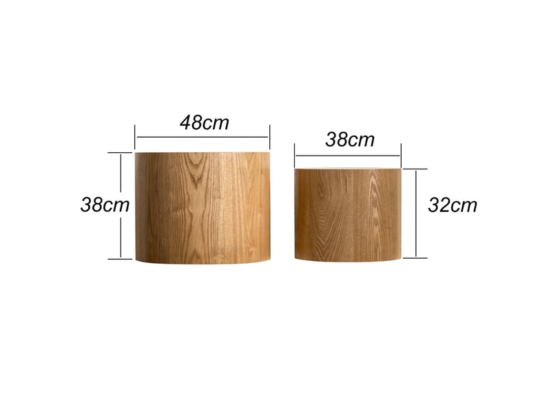  Tables basses gigognes ulevr rondes, lot de 2, ø 48 et 38 cm, mdf avec placage bois naturel et cernes d’arbre  - Conforama C
