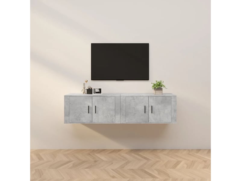  Lot de 2 meuble tv mural, meuble tv suspendu gris béton 80x34,5x40 cm  - Conforama B