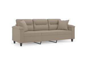 Canapé droit fixe, canapé 3 places avec oreillers taupe 180 cm tissu microfibre