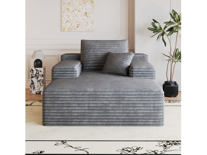 Méridienne modulaire avec assise profonde sans montage en tissu effet velours côtelé gris foncé 115 × 159 cm - Conforama C
