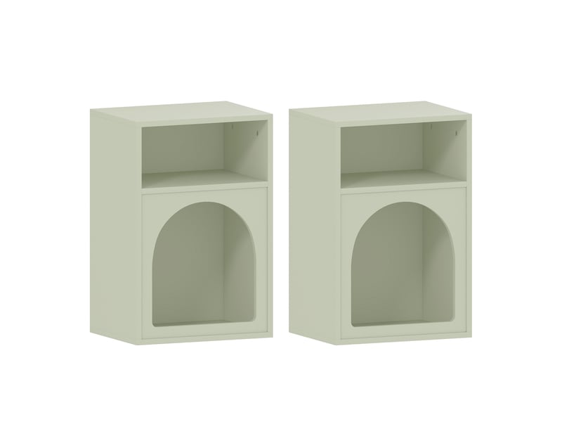  Lot de 2 tables de chevet, table de nuit avec compartiments ouverts, 40 x 30 x 60 cm, design arqué, vert clair  - Conforama B