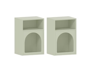 Lot de 2 tables de chevet, table de nuit avec compartiments ouverts, 40 x 30 x 60 cm, design arqué, vert clair