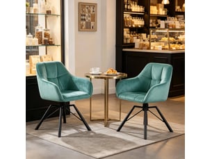 Chaise de salle à manger pivotante 57x50x82,5cm avec accoudoirs et dossier, métal, turquoise