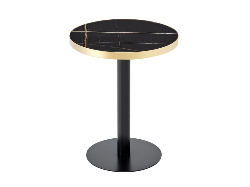  Table d'appoint ronde, plateau effet marbre noir avec bordure en métal doré, structure en métal noir, ø 60 cm  - Conforama A