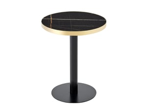 Table d'appoint ronde, plateau effet marbre noir avec bordure en métal doré, structure en métal noir, ø 60 cm