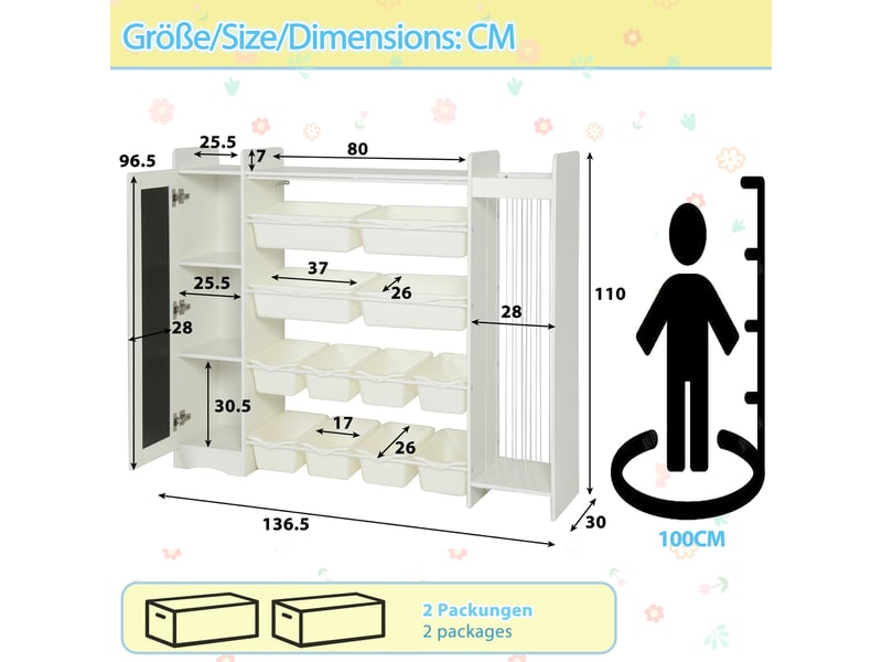  Meuble de rangement enfant - rangements intégrés - lin - organisation des jouets - rangement chambre - gain de place - blanc et noir CozyNest - Conforama D