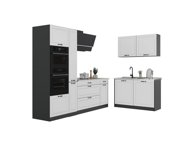  Vicco cuisine en angle, blanc campagneanthracite, 230 x 120 cm plan de travail marbre  - Conforama E