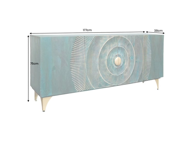  Buffet solaris 180 cm en bois massif sculpté bleu et doré – 4 portes  - Conforama C