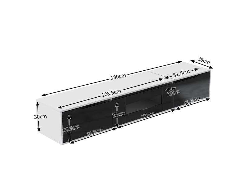  Meuble tv noir et blanc brillant avec éclairage led - couleurs changeantes, design moderne  - Conforama C