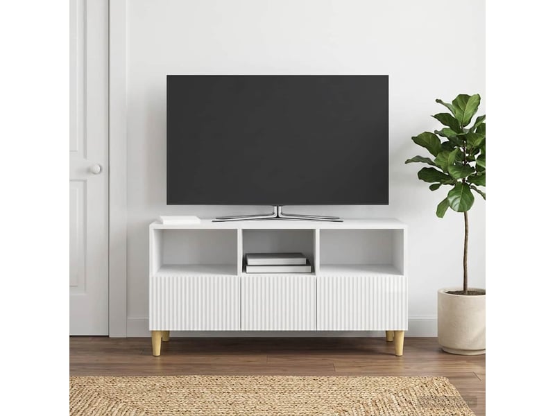  Meuble tv - banc tv - meuble de rangement 102 x 34,5 x 50 cm blanc brillant bois d'ingénierie  - Conforama D