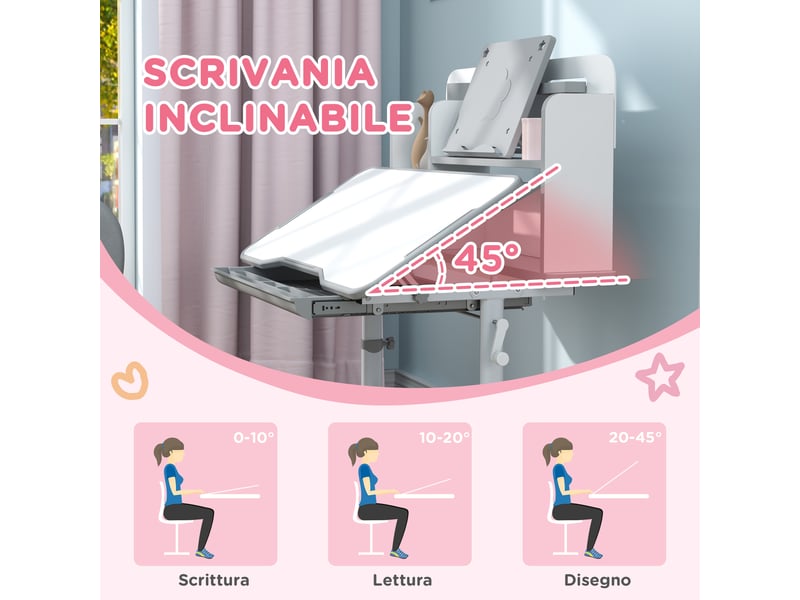  Ensemble bureau et chaise enfant réglables gris, plateau inclinable 0 à 45°, 80 x 55 cm  - Conforama R