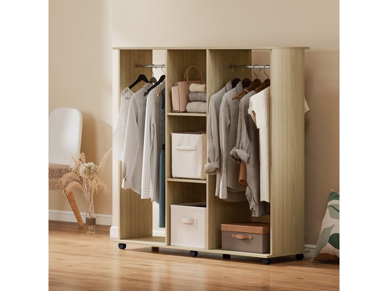  Armoire avec penderie, étagères ouvertes, rangement pour vêtements de chambre, 120 x 40 x 128 cm, naturel  - Conforama C