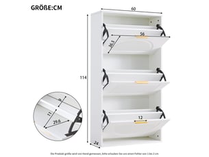 Meuble à chaussures blanc 60 × 24 × 114 cm, mdf et panneau de particules, 3 abattants, pour couloir et salon