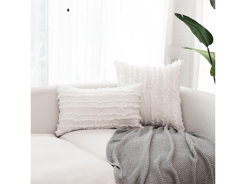  Lot de 2 housses de coussin 30 x 50 cm lin boho décorative taie d'oreiller tassels design housse d'oreiller carré pour canapé chambre canapé maison décor, blanc  - Conforama E