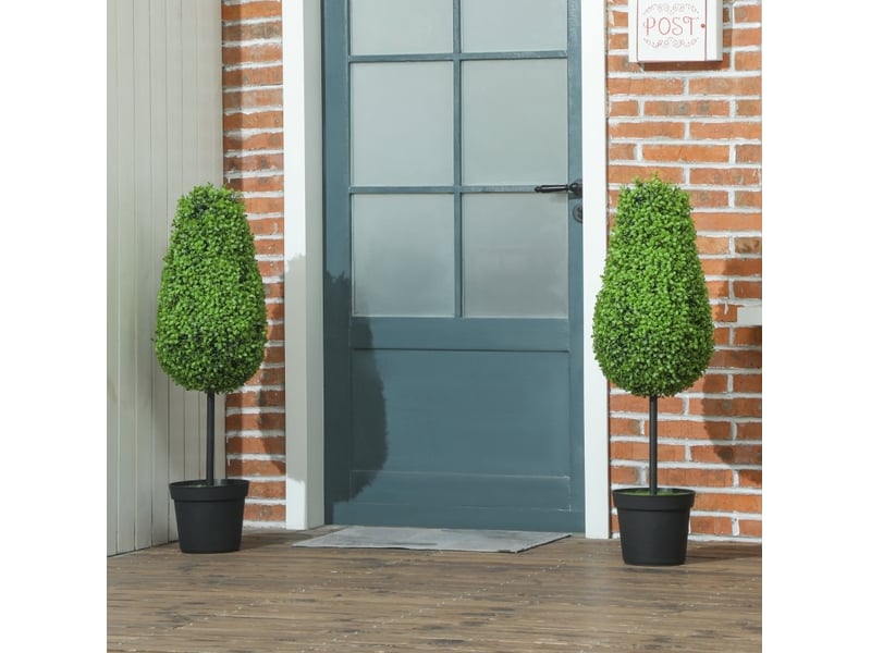  Lot de 2 plantes artificielles buis 90 cm en plastique vert, feuillage résistant aux uv pour intérieur extérieur  - Conforama B