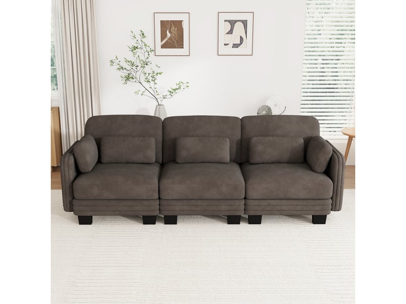 Canapé modulable - 3 places - coussins d'accoudoirs - tissu chenille - mobilier de salon - configuration flexible - brun CozyNest - Conforama B