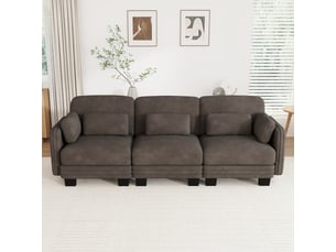 Canapé modulable - 3 places - coussins d'accoudoirs - tissu chenille - mobilier de salon - configuration flexible - brun