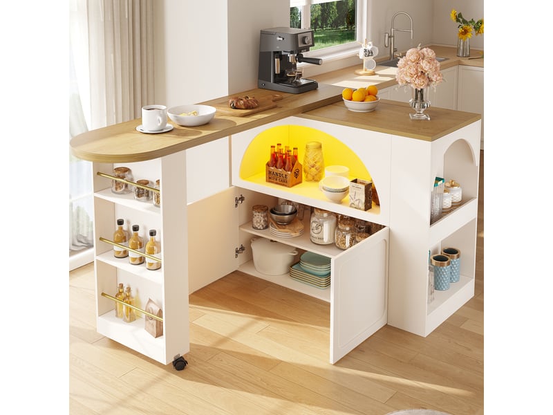  Table de bar blanc - 205 cm led mdf table de bar blanc - Conforama E