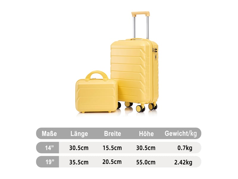  Set de 2 valises rigides,1914 pouces,avec serrure à code,abs,jaune  - Conforama C