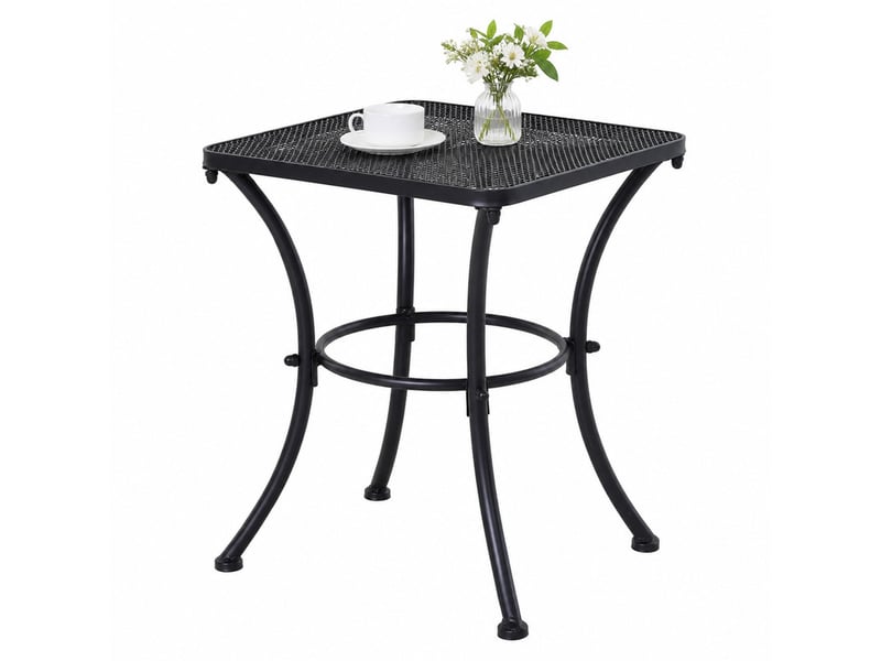  Table d'appoint de jardin 45 x 45 x 50 cm en métal avec plateau quadrillé noir chicfurn  - Conforama A