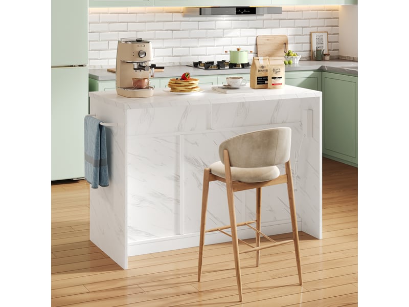 Îlot de cuisine 3 portes 2 tiroirs coloris blanc mdf îlot de cuisine blanc - Conforama E