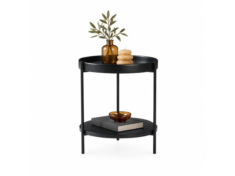  Table d’appoint ronde à 2 plateaux 44x44x48 cm noire en bois et mdf  - Conforama A