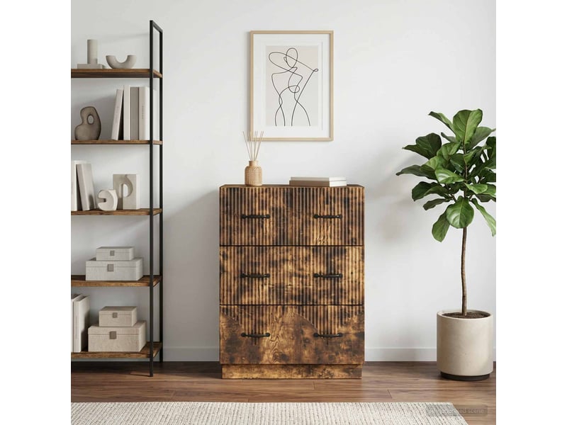  Armoire de rangement bureau, armoire à tiroirs chêne fumé 66 x 34,5 x 87 cm  - Conforama D