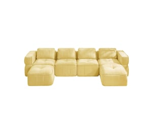 Canapé modulaire u 4 places 344x162x67 cm, sans montage, antiglisse, 2 poufs, avec, tissu polyester, jaune