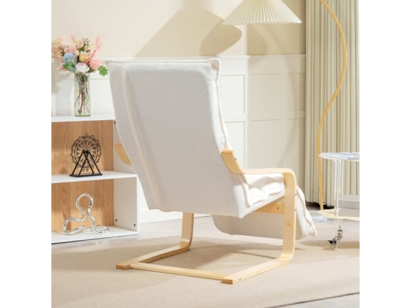  Fauteuil relax blanc avec repose-pieds réglable, tissu sherpa, accoudoirs, pour salon et lecture  - Conforama D