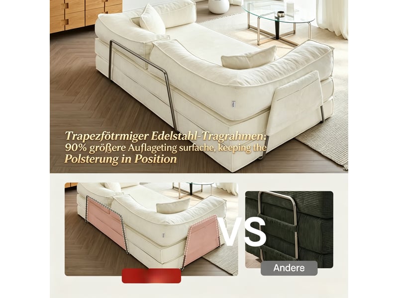  Canapé convertible - canapé multifonctionnel, canapé rembourré convertible en siège inclinable avec dossier, beige  - Conforama W