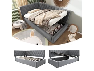 Lit coffre 90x200 cm <strong></strong> <strong>Qualité haut de gamme</strong> coloris gris